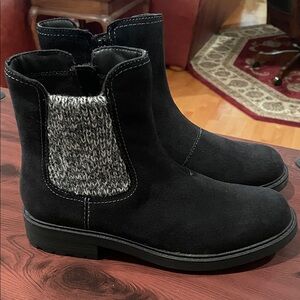 Clarks Black Suede Ankle Boots with Gray Knit Detail-NEW